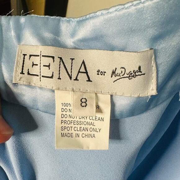 Ieena Mac Duggal Satin Strappy- Back High Slit Powder Blue Lace Up Back Gown 8 - Picture 14 of 14